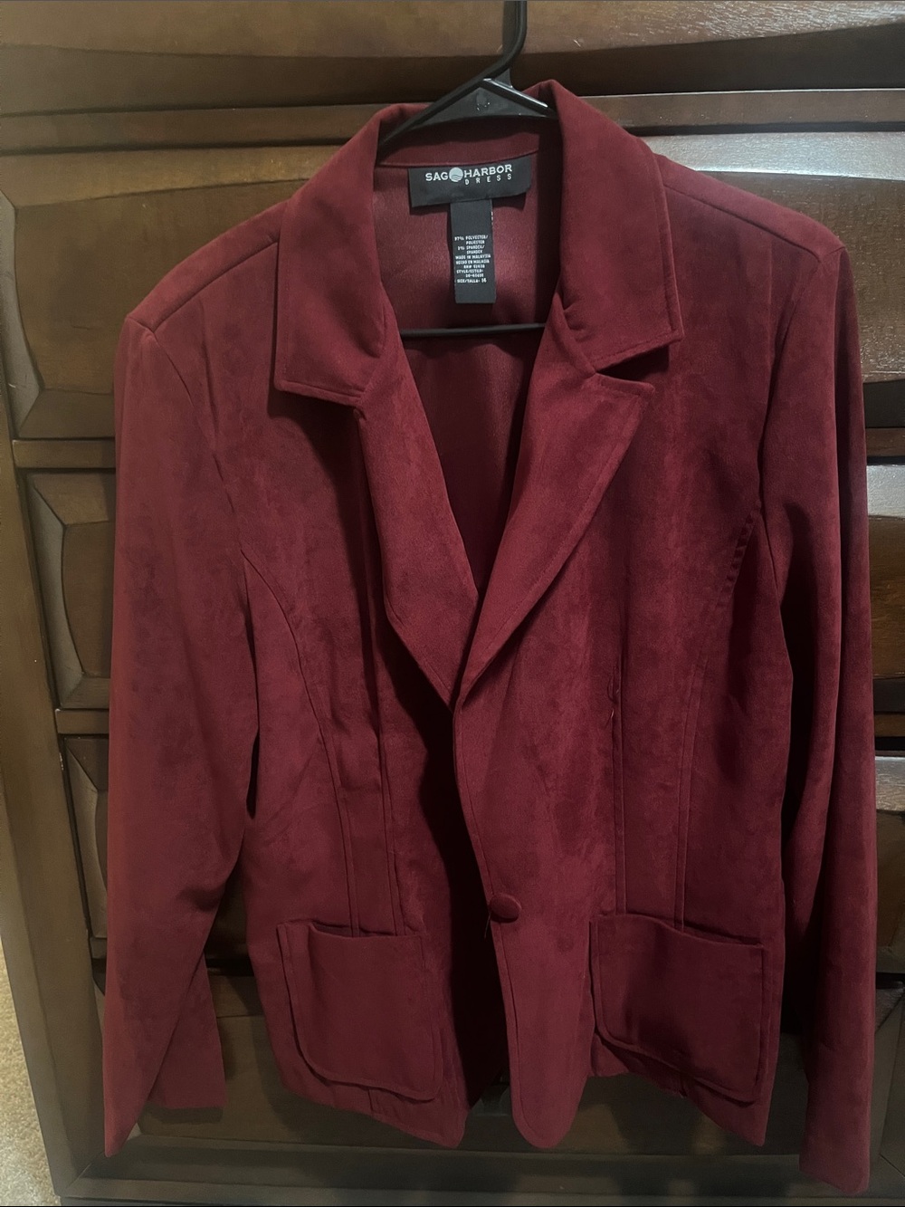 Sag Harbor Women's Wine Red Suede-Look Blazer